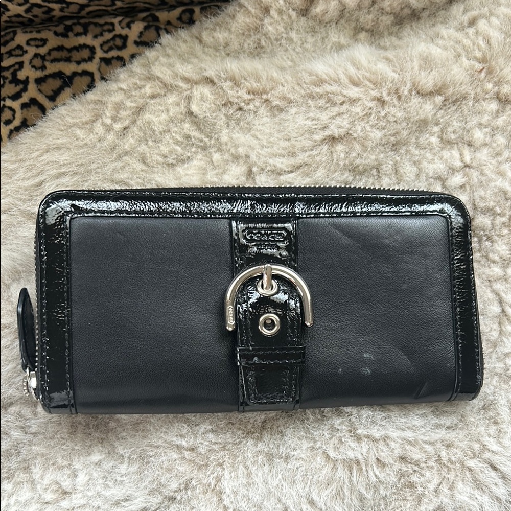 Coach Black Wallet with Silver Buckle and Zipper